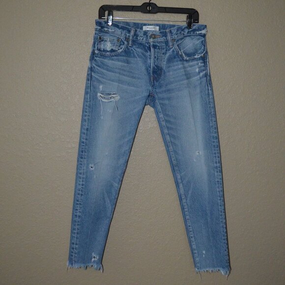 $350 Sz 27 Moussy Blue Destroyed Frayed Hem Skinny Jeans - Picture 1 of 5